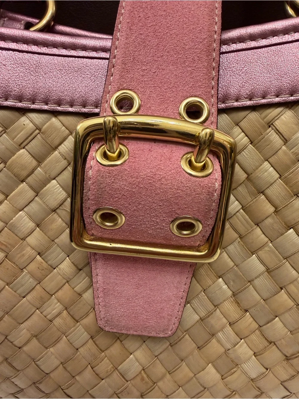Vintage Coach Summer Satchel w/ Pink Metallic Leather, Suede & Gold Hardware